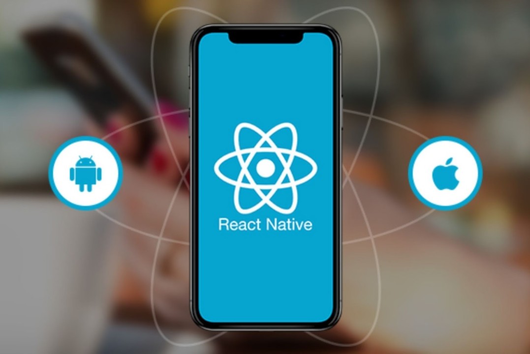 Ilustración de optimización de apps en React Native, mostrando gráficos de rendimiento y código.